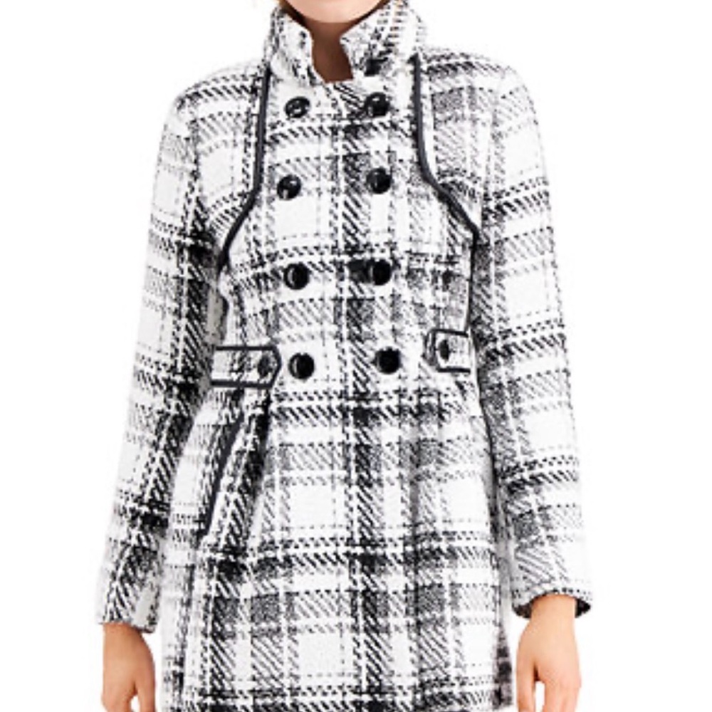 Iz Byer Black and White Checkered Trench Coat